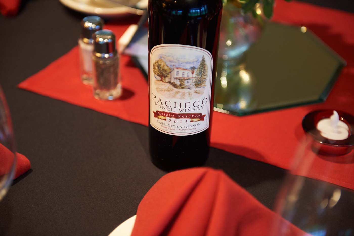 A bottle of Pacheco Ranch Winery red wine